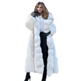 Women's Long Style White Long Fur Coat - Nioor