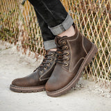 Vintage Men's Leather Boots Worke High-top Shoes