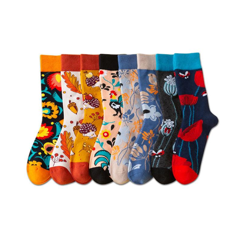 Men's Mid-calf Length Autumn And Winter New Casual Cartoon AB Foot Socks - Nioor