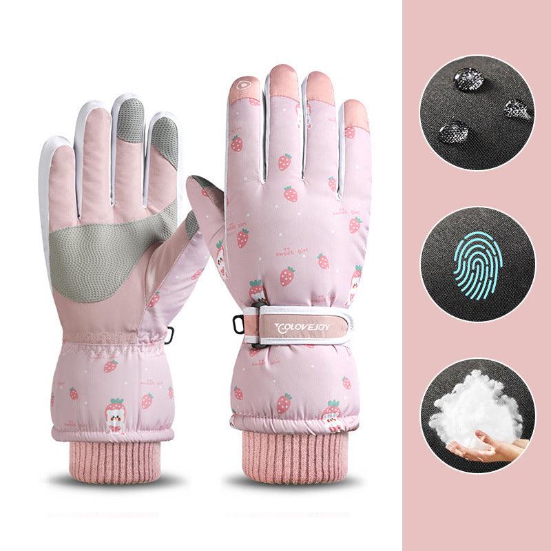 Snowflake Cartoon Print Gloves Winter Touchscreen Waterproof Windproof Warm Gloves For Cycling Fishing Skiing - Nioor