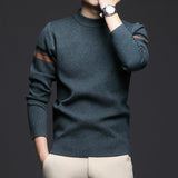 New Middle-aged Simple Striped Letters Jacquard Bottoming Shirt Sweater - Nioor