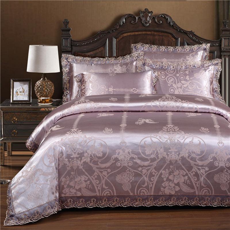 Jacquard Cotton Four-Piece Wedding Duvet Cover Cotton Bed Sheet Silk Satin - Nioor