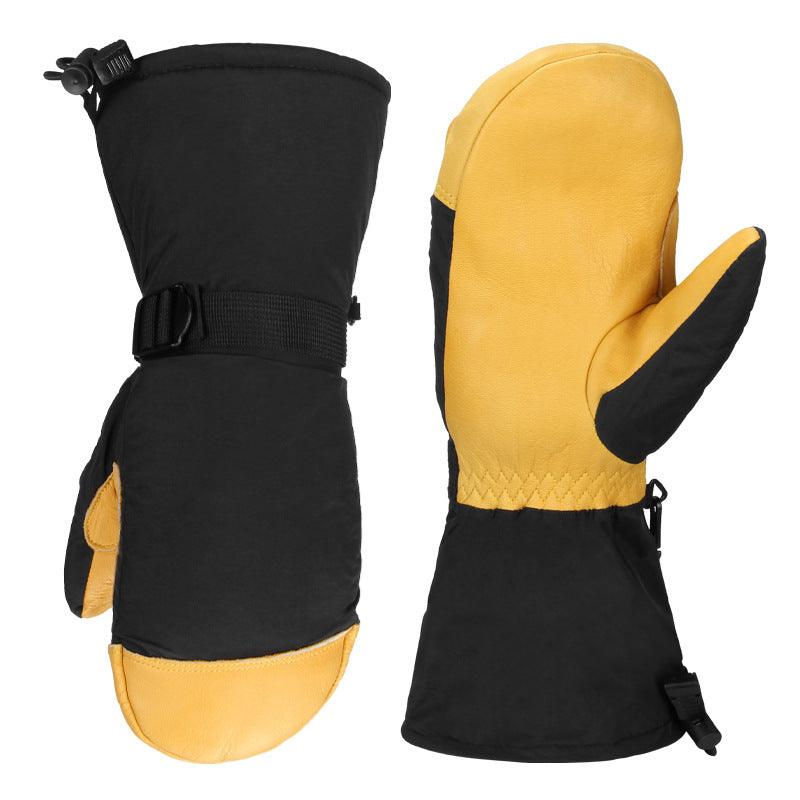 Leather Long Fleece Lined Cold-resistant Warm Gloves - Nioor