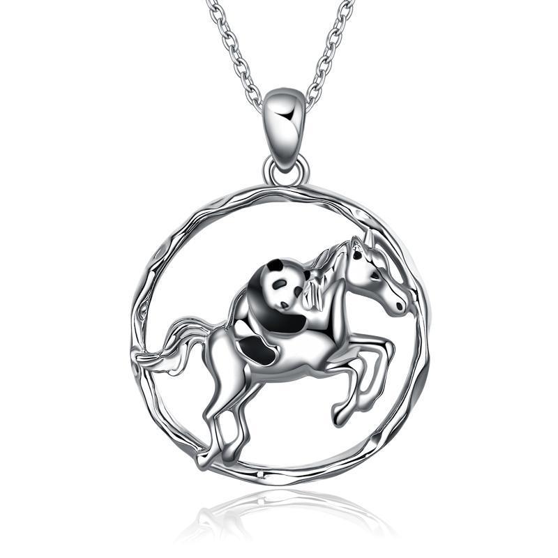 925 Sterling Silver Horse and Panda Running Horse Pendant Necklace Jewelry - Nioor