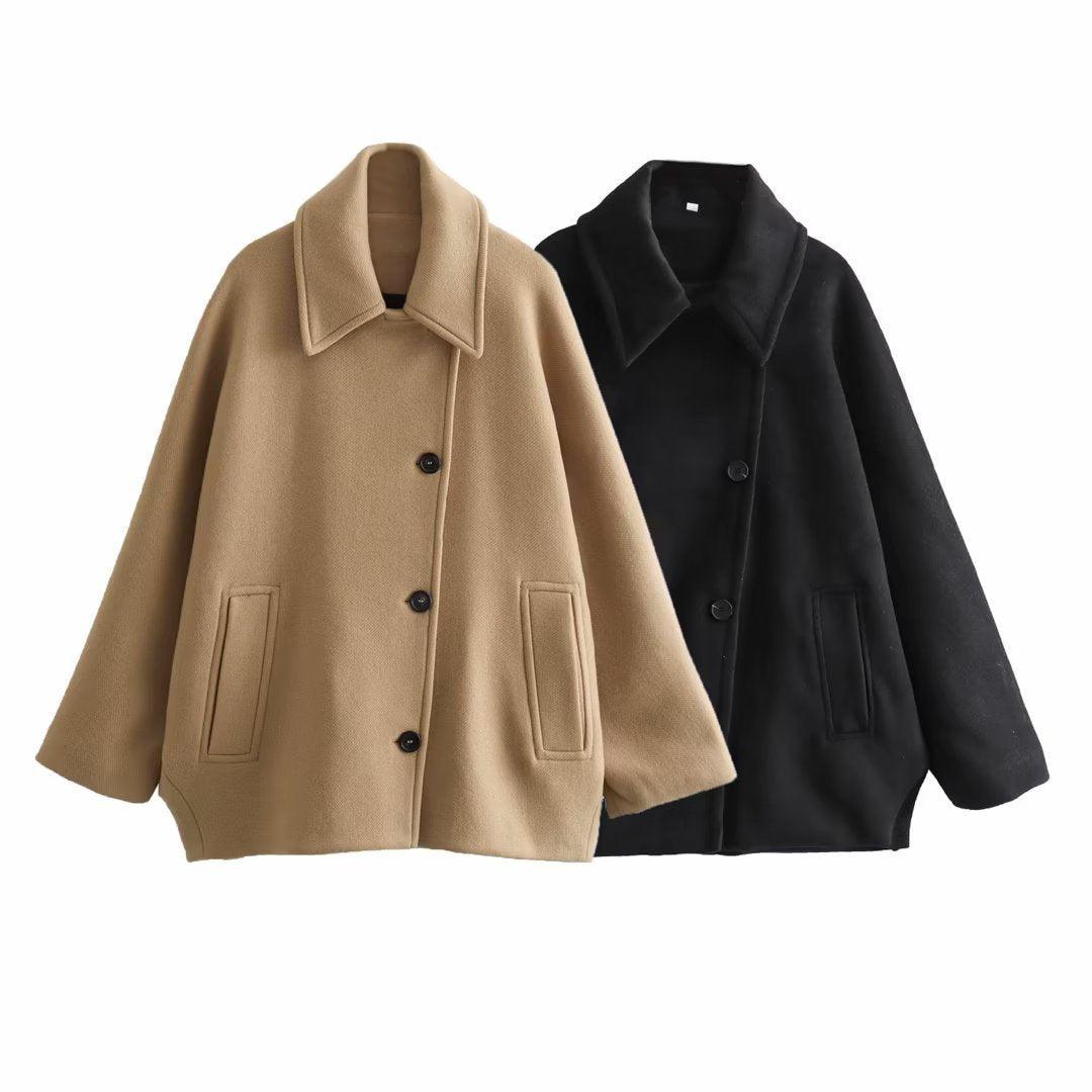 Winter Wool Blend Short Batwing Sleeve Woolen Overcoat Coat - Nioor