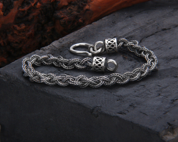 S925 Sterling Silver Distressed Woven Twisted Bracelet