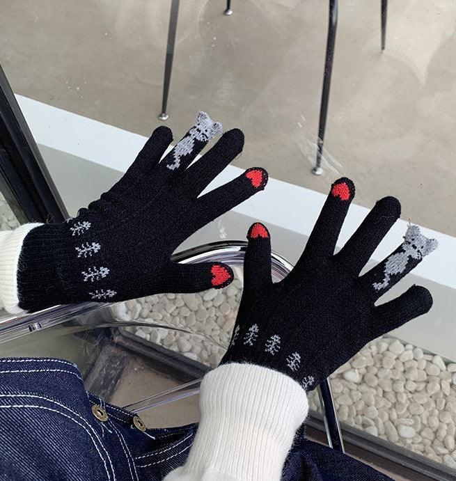 Christmas Red Finger Gloves For Women - Nioor