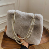 Women's Fashion Large Capacity Pearl Plush One-shoulder Crossbody Bag