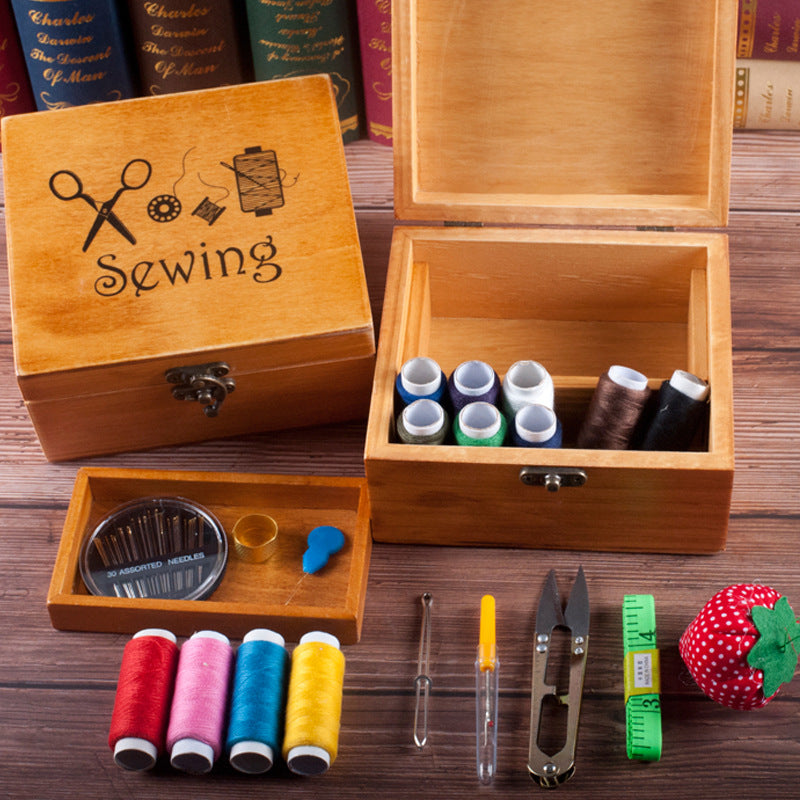 Needle Money Box Household Portable Sewing Needlework Student Dormitory Small Wooden Box Sewing Sewing Kit Hand-Stitched