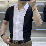 Men's Casual Short Sleeve Slim-fitting Patchwork Shirt - Nioor