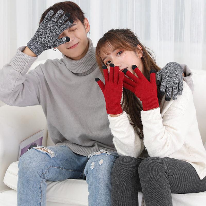 Winter Knitted Gloves For Men And Women Warm Cycling Anti-Cold Anti-Slip Triangular Offset Warm Gloves - Nioor