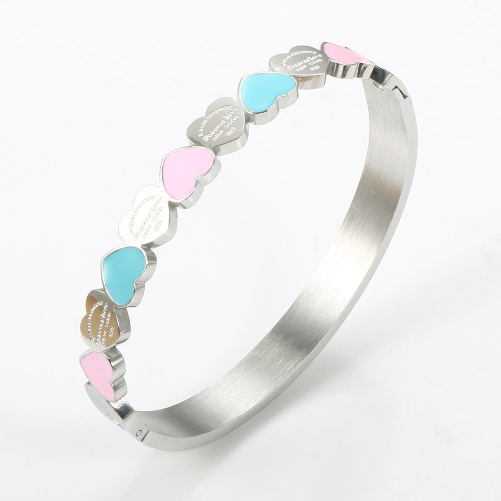 New Fashion Three-color Heart-shaped Bracelet Titanium Steel 18K Gold Plating College Style Female Bracelet