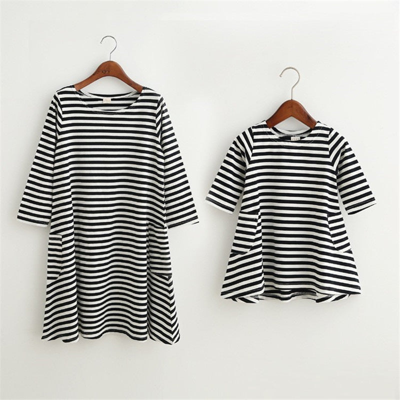 Family Clothing Matching Mother And Daughter Clothes Striped Dresses