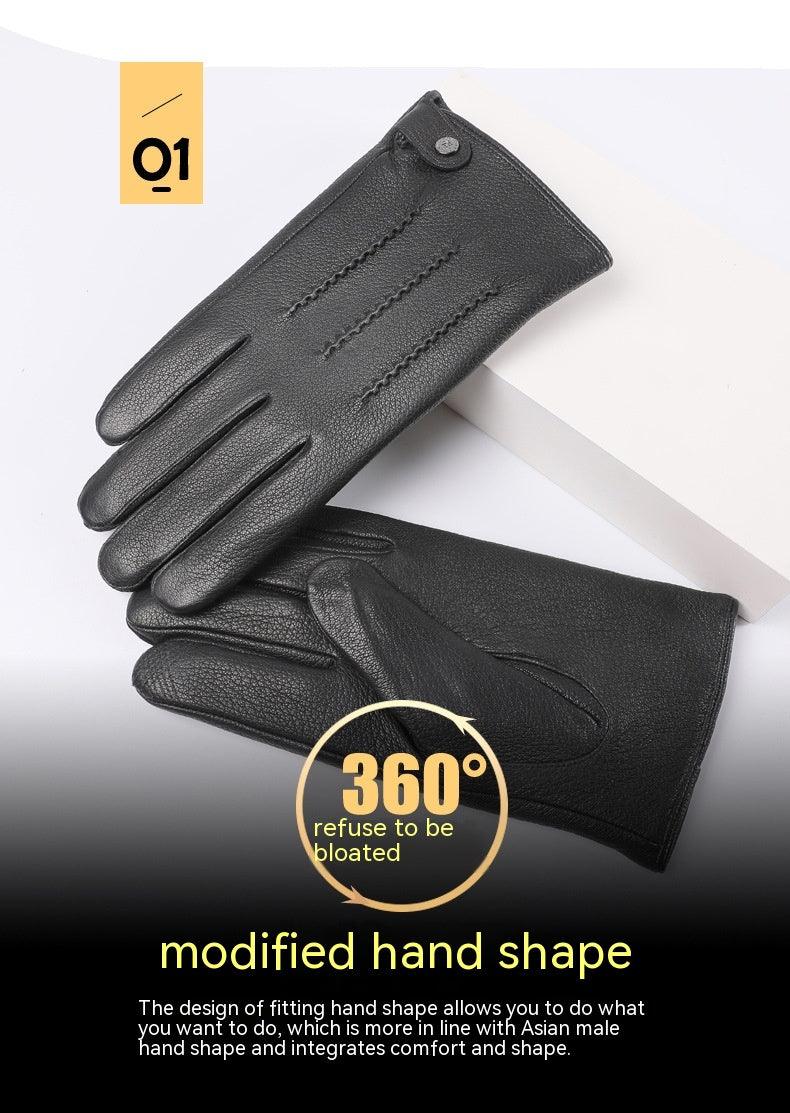 Fleece-lined Thickened Real Leather Gloves - Nioor