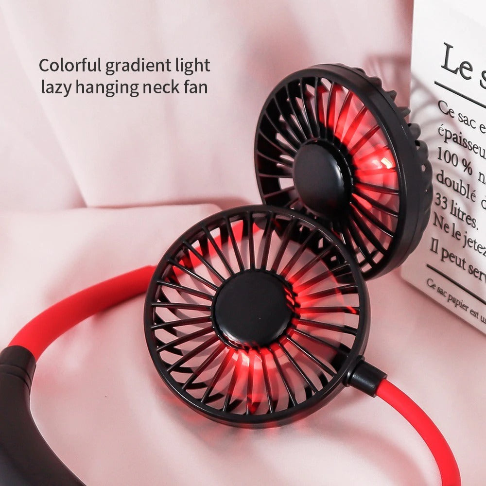 Mini Portable Hanging Neckband Fan USB Rechargeable Double Fans Air Cooler Conditioner Colorful Aroma Electric Desk Fan For Room