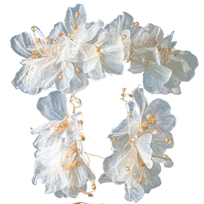 Women's Tulle Flower Headband Earring Set - Nioor