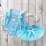 Light blue long-sleeved winged romper skirt suit