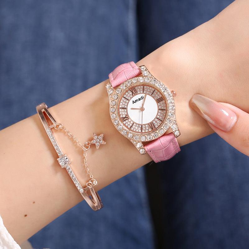 Women's Diamond-embedded Roman Face Simple Fashion All-match Quartz Watch Gift Box - Nioor