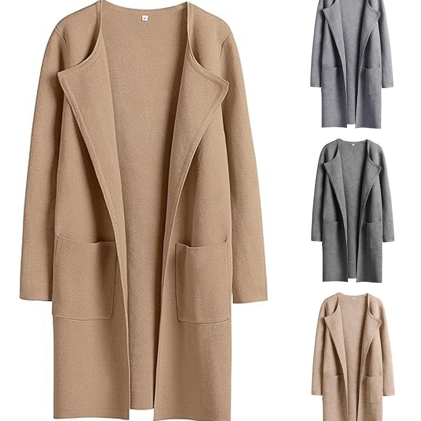 Women's Woolen Coat With Pockets Autumn And Winter Temperament Slim Fit Mid Length Jacket Comfortable Casual Lapel Coats - Nioor