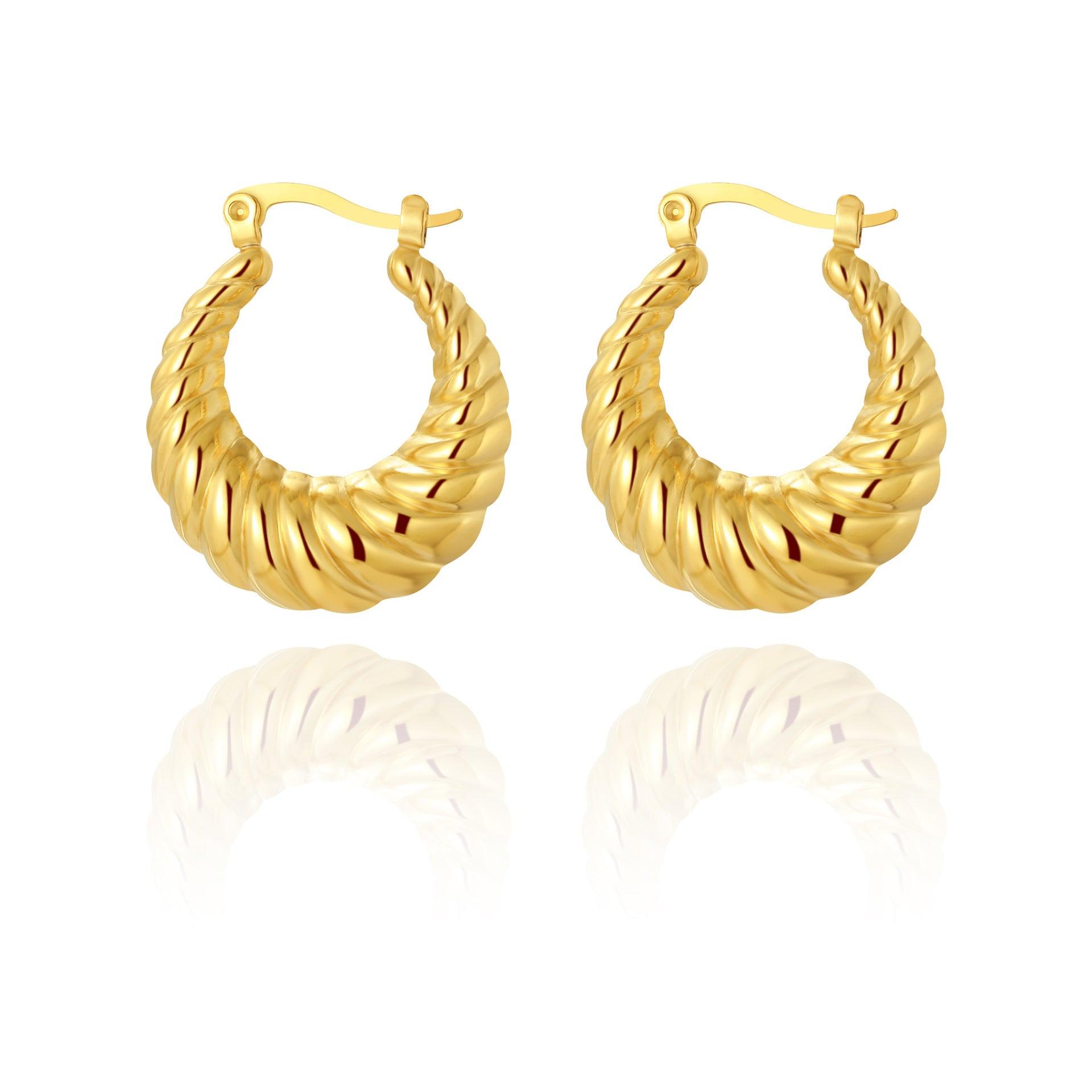 High-grade Titanium Steel Gold-plated Hollow Crescent Earrings - Nioor