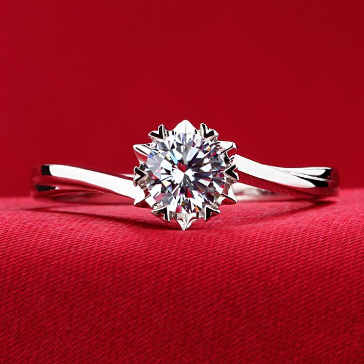 Classic twisted arm snowflake ring sterling silver plated platinum proposal marriage ring - Nioor