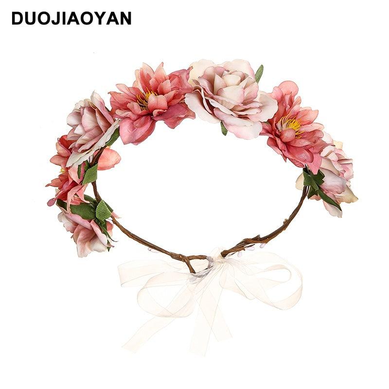 Artificial Fabric Colorful Rose Flower Garland Hair Accessories - Nioor