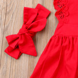 Frilled Red Lace One-Piece Dress For Girls