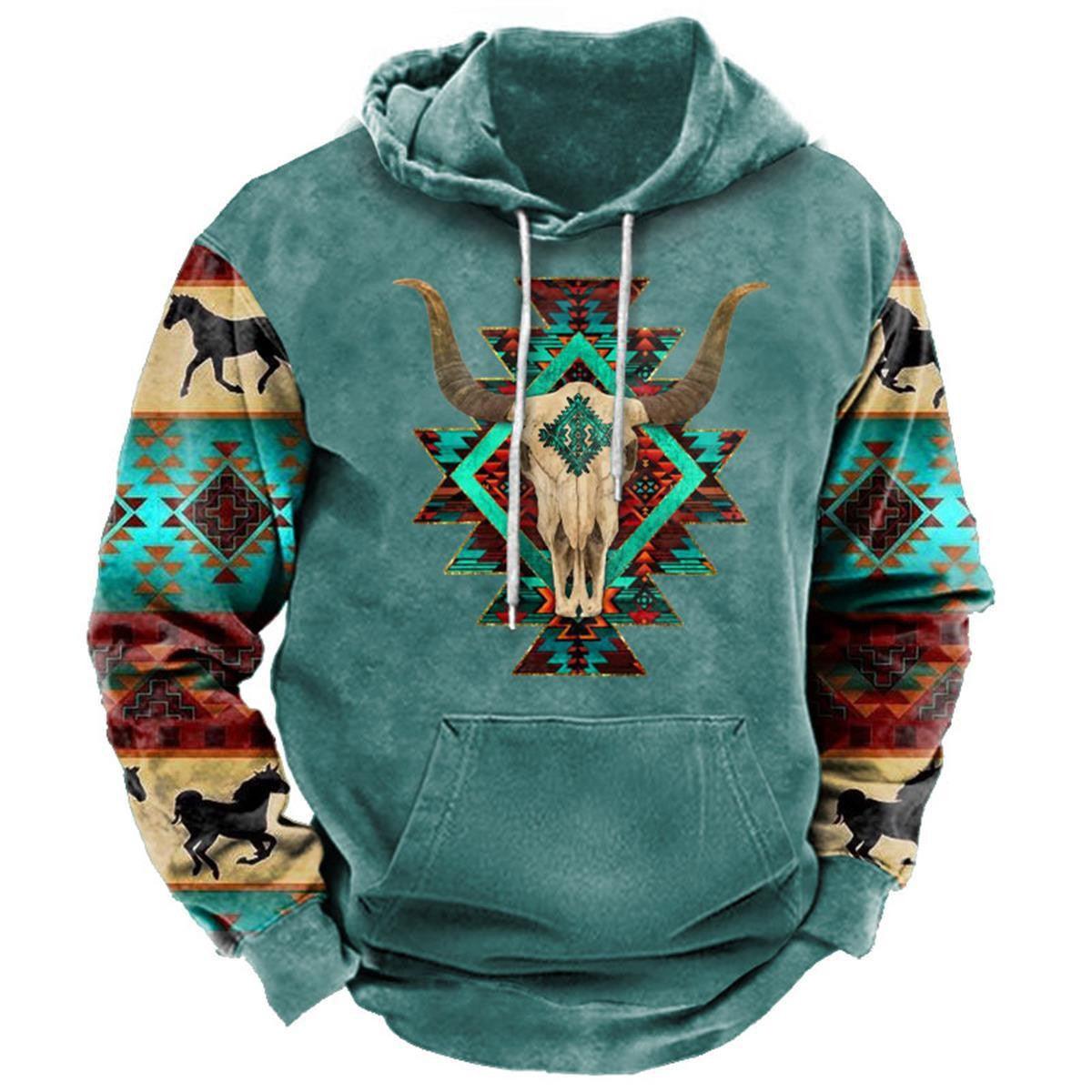 Western Style Printed Street Sports Fashion Trend Hoodie - Nioor