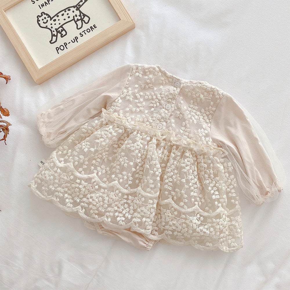 Baby Solid Color Princess Lace Puff Dress