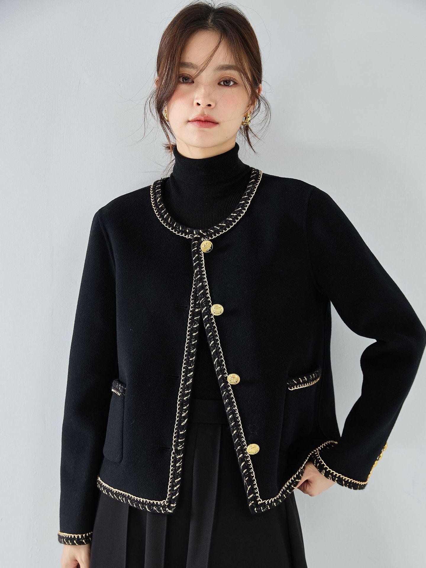 Heavy Industry Woven Chain Classic Style Double-faced Woolen Goods Coat - Nioor