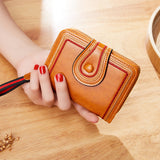 Retro Oil Wax Skin Euro-American Multi-slot Organ Card Bag Zipper Short Style Women's Purse