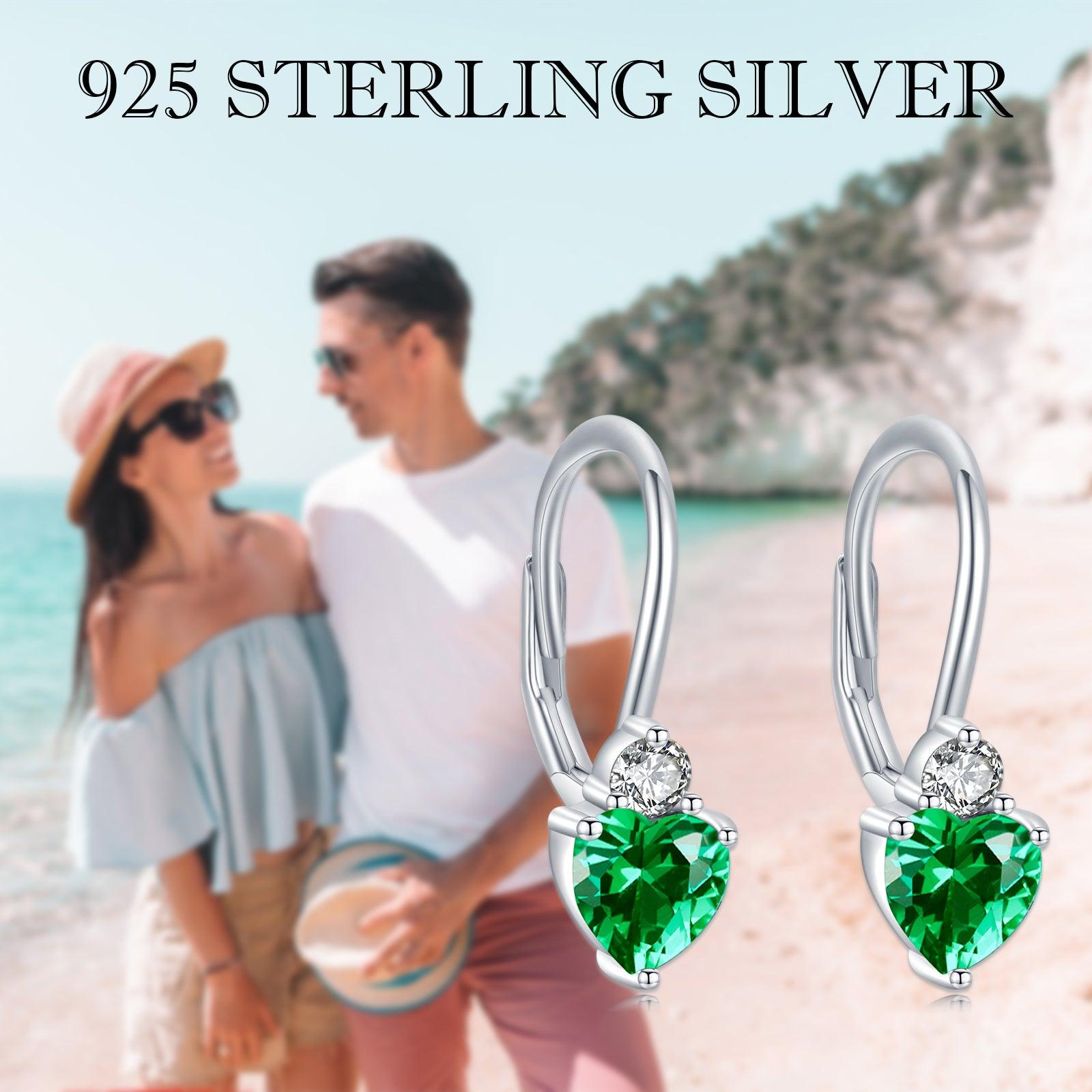 925 Sterling Silver Hypoallergenic Heart Zirconia Earrings Birthstone Jewelry for Women - Nioor