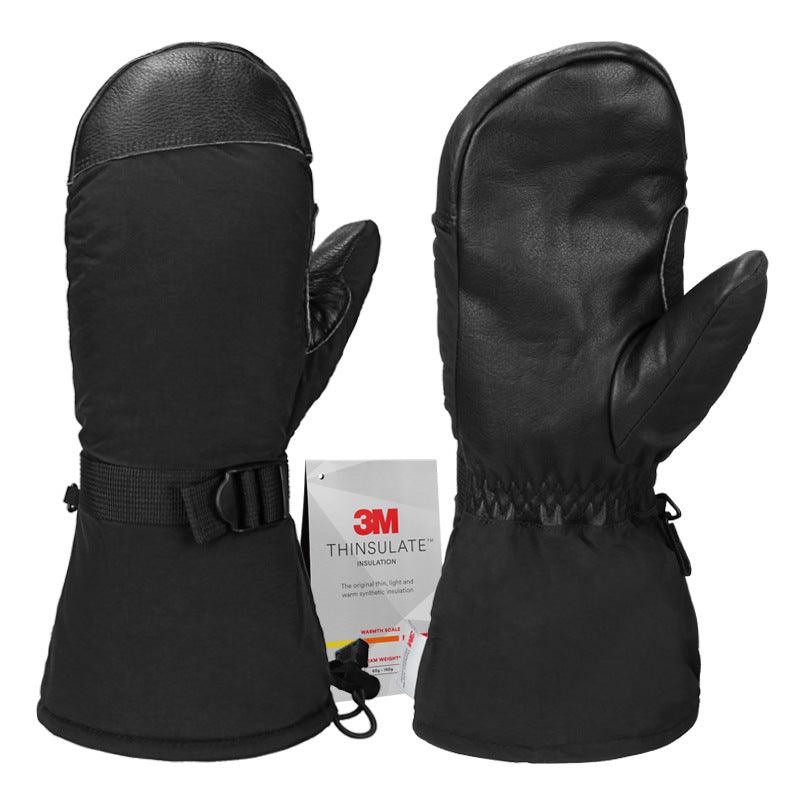 Leather Long Fleece Lined Cold-resistant Warm Gloves - Nioor