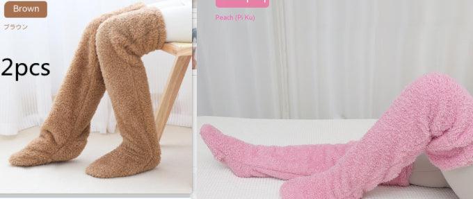 Over Knee High Fuzzy Long Socks Winter Warm Cold Leg Knee Joint Cold-proof Stockings Home Floor Sleeping Socks - Nioor