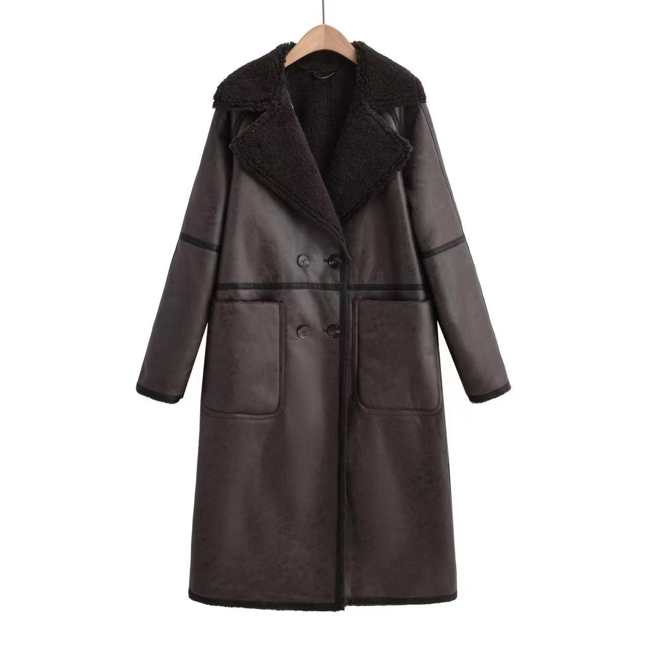 Autumn And Winter New Pairs Of Stand Collar Lapel Coat Maillard Wear Composite Leather Plush - Nioor