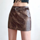 Women's Fashion Brown Vintage Tie-dye Leather Skirt - Nioor