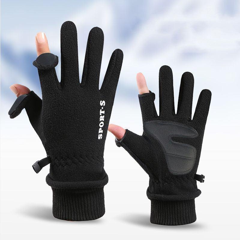 Outdoor Ski Riding Gloves Winter Polar Fleece Flip Cover Winter Gloves Men And Women Plus Velvet Thickened Warm Touch Screen Gloves - Nioor