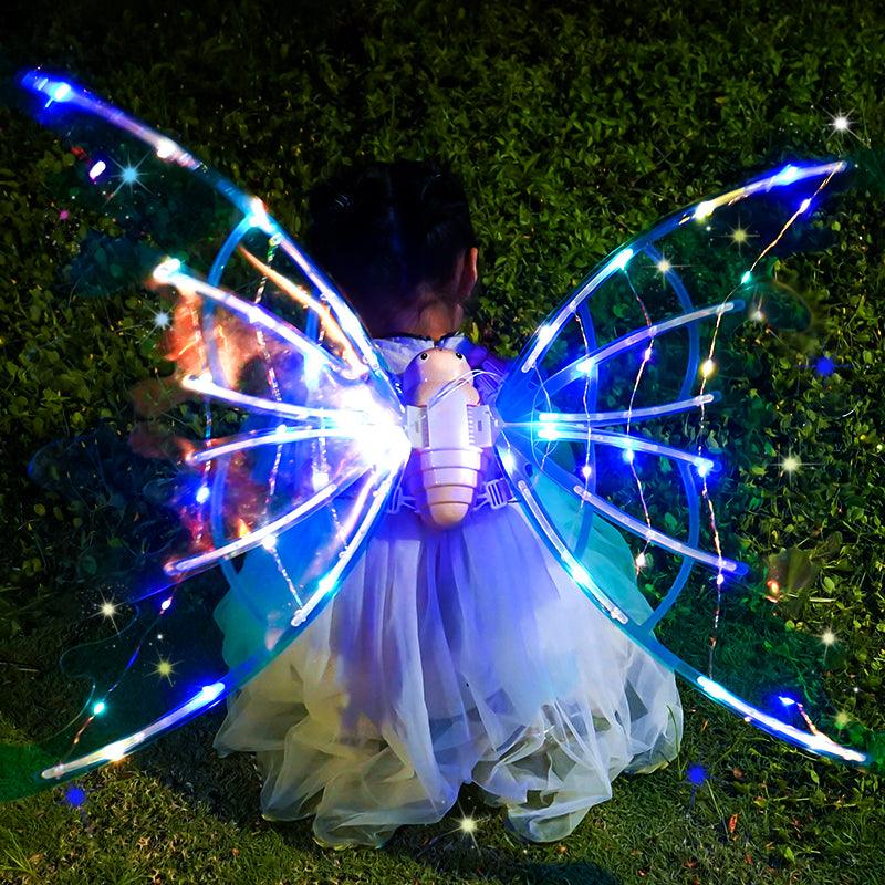 Girls Electrical Butterfly Wings With Lights Glowing Shiny Dress Up Moving Fairy Wings For Birthday Wedding Christmas Halloween - Nioor