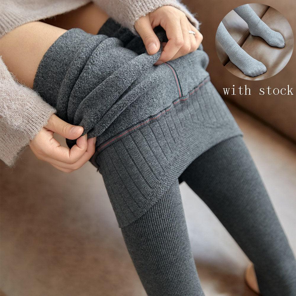 High Waist Stripes Leggings Winter Warm Thick High Stretch Imitation-cashmere Trousers Skinny Fitness Woman Pants - Nioor