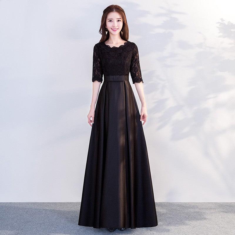 The End Elegant Long Sleeve Thin Company Annual Meeting Black Dress Dress Long Section - Nioor