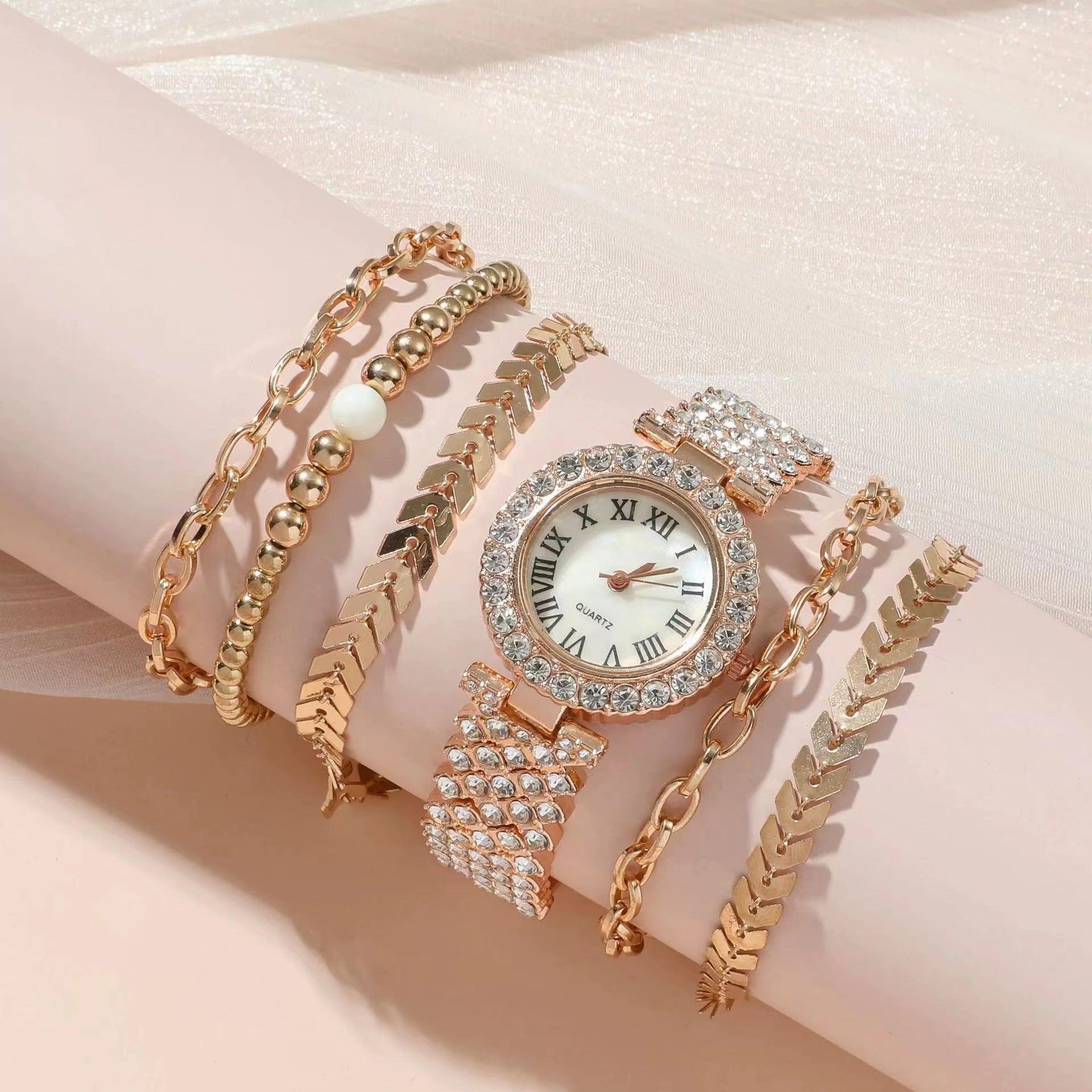 Diamond Women's Bracelet Watch Luxury Fashion Gift Box Watch Bracelet Six-piece Set - Nioor