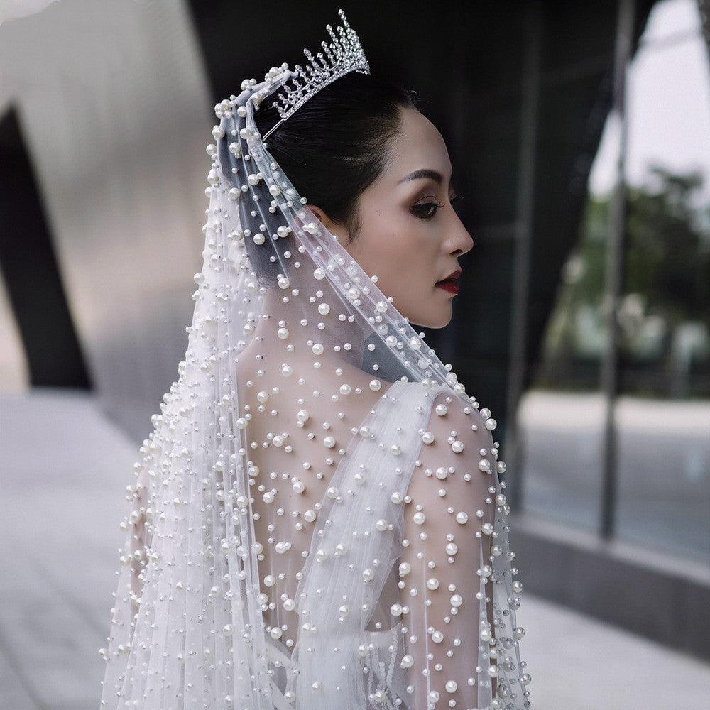 Luxury Heavy Industry Bridal Pearl Veil - Nioor