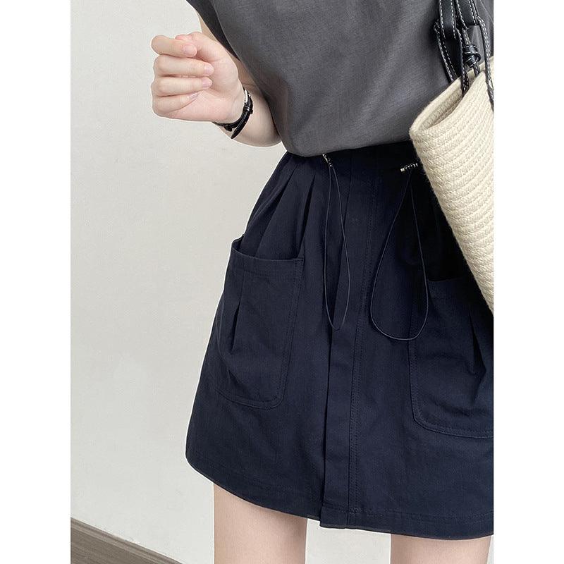 Drawstring Elastic Waist Skirt Large Workwear With Pocket Skirt - Nioor