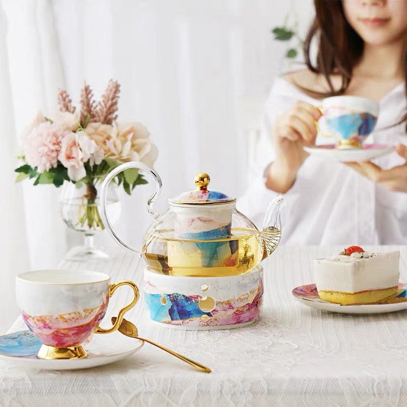 English Ceramic Glass Flower Tea Cup Set - Nioor