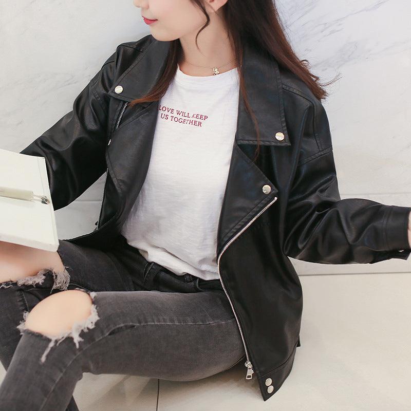 European And American Slim Student Locomotive Loose Boyfriend Style Leather Jacket - Nioor