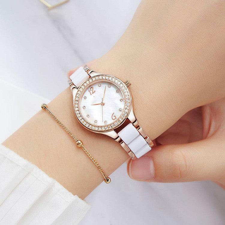 Women's Fashion Simple Waterproof Ceramic Watch With Diamonds - Nioor