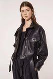 Soft Waxy Wool Kid Leather Belted Denim Jacket - Nioor