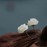 Ose Flower Sterling Silver Women Hetian Jade Flower Earrings - Nioor