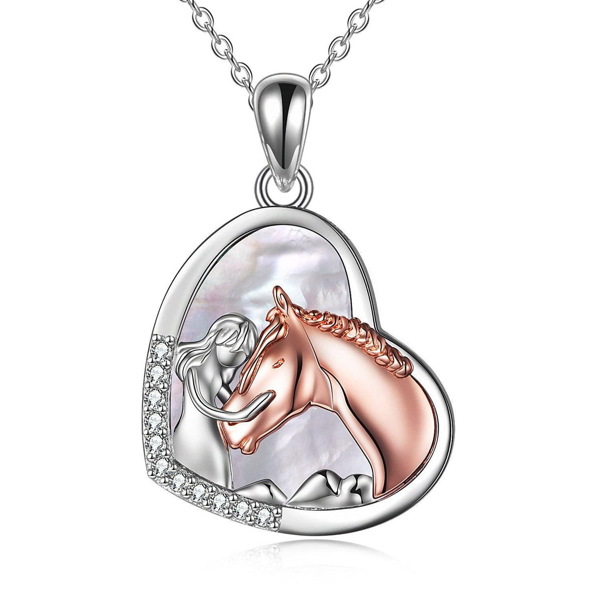 Sterling Silver Girls Embrace Horse Heart Pendant Necklace for Women Girls - Nioor