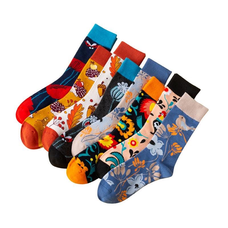 Men's Mid-calf Length Autumn And Winter New Casual Cartoon AB Foot Socks - Nioor